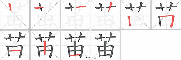 苖字笔顺分步演示图