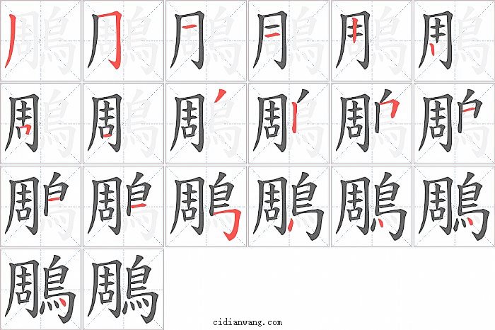 鵰字笔顺分步演示图