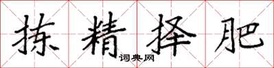 袁强拣精择肥楷书怎么写