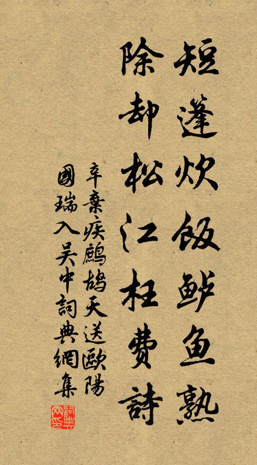 辛棄疾短篷炊飯鱸魚熟,除卻松江枉費詩書法作品欣賞