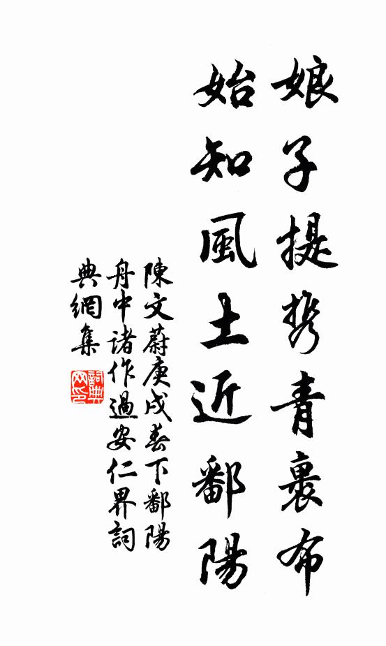 陈文蔚娘子提携青裹布,始知风土近鄱阳书法作品欣赏