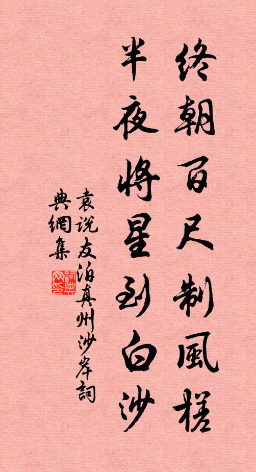 袁说友终朝百尺制风槎,半夜将星到白沙书法作品欣赏