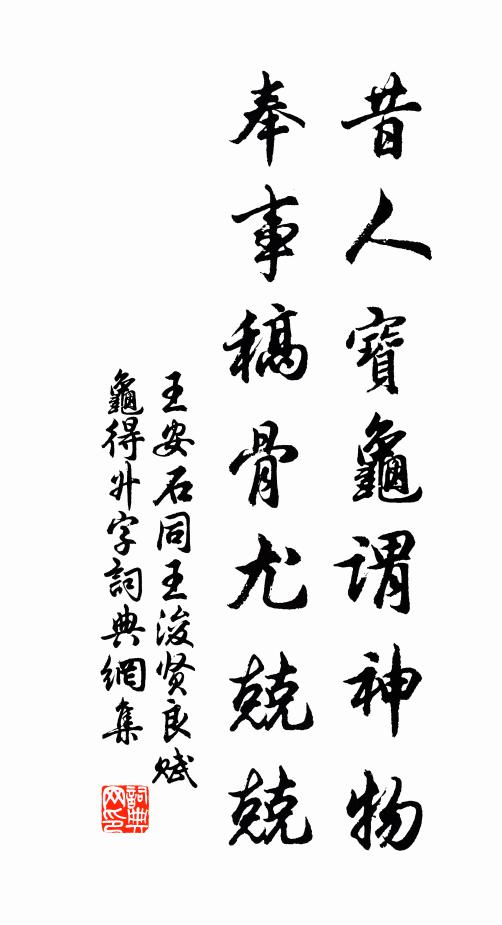 王安石昔人寶龜謂神物，奉事稿骨尤兢兢書法作品欣賞