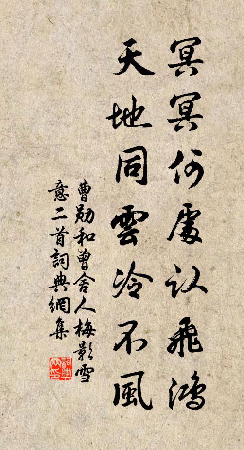 曹勛冥冥何處認(rèn)飛鴻，天地同云冷不風(fēng)書法作品欣賞