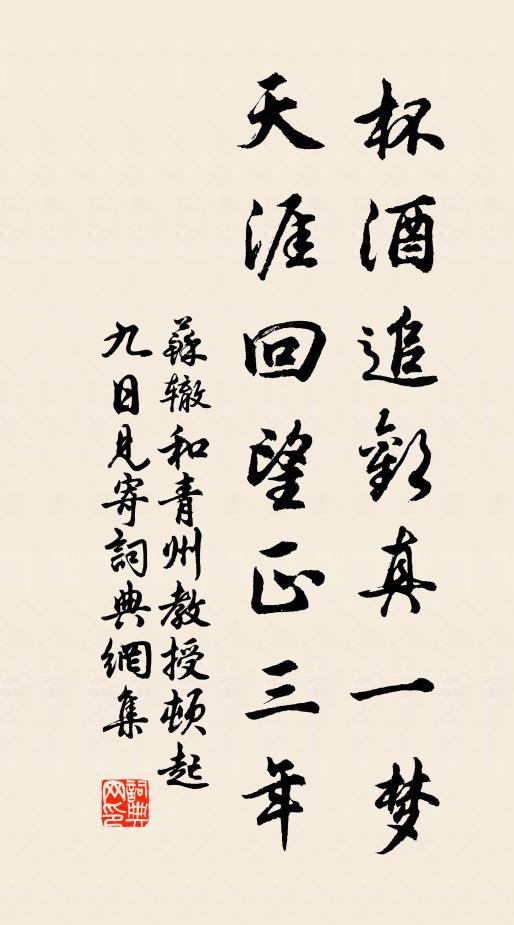 苏辙杯酒追欢真一梦,天涯回望正三年书法作品欣赏