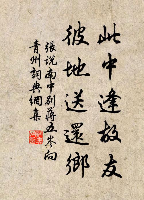 张说此中逢故友,彼地送还乡书法作品欣赏