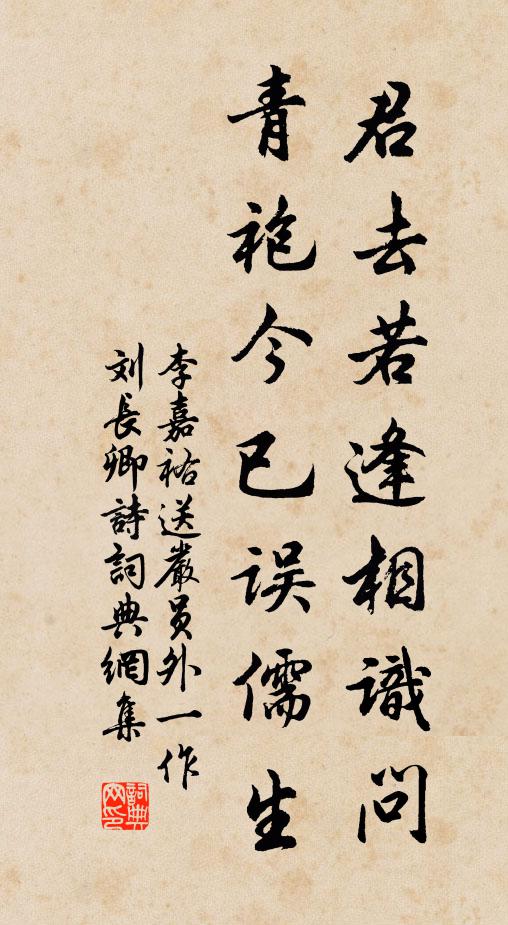 李嘉祐君去若逢相識問，青袍今已誤儒生書法作品欣賞