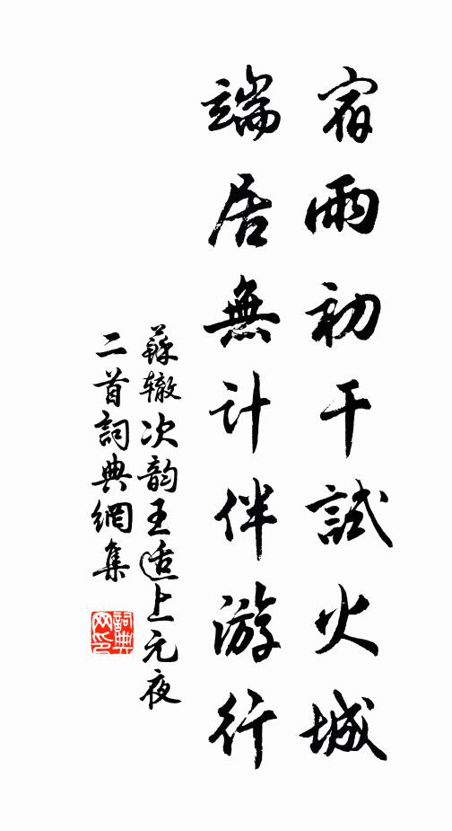 蘇轍宿雨初干試火城，端居無計(jì)伴游行書法作品欣賞
