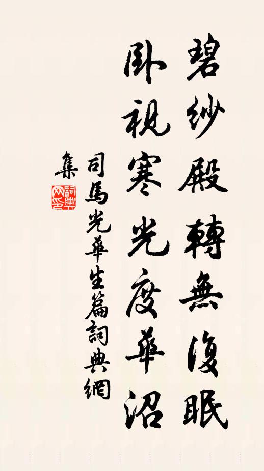 司馬光碧紗殿轉無復眠,臥視寒光度華沼書法作品欣賞