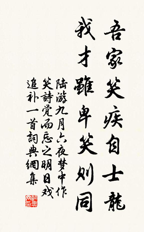 陆游吾家笑疾自士龙,我才虽卑笑则同书法作品欣赏