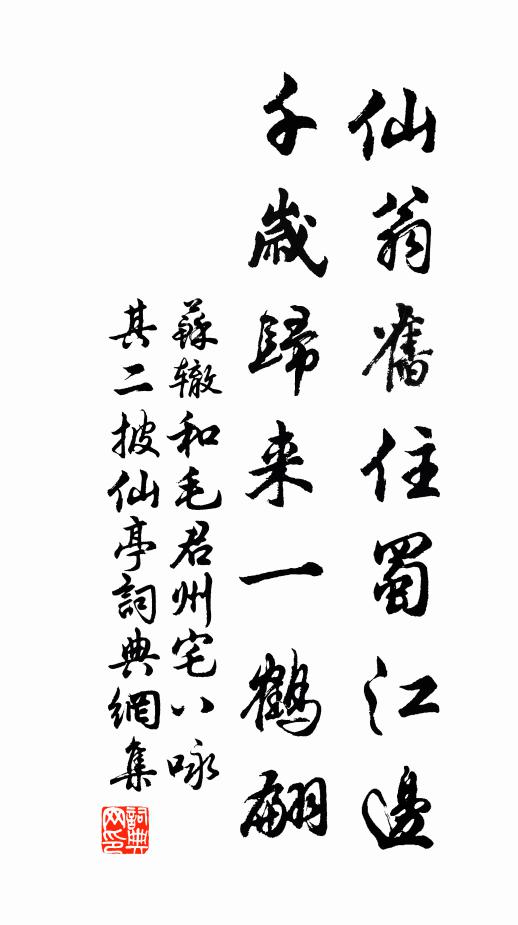 苏辙仙翁旧住蜀江边,千岁归来一鹤翩书法作品欣赏