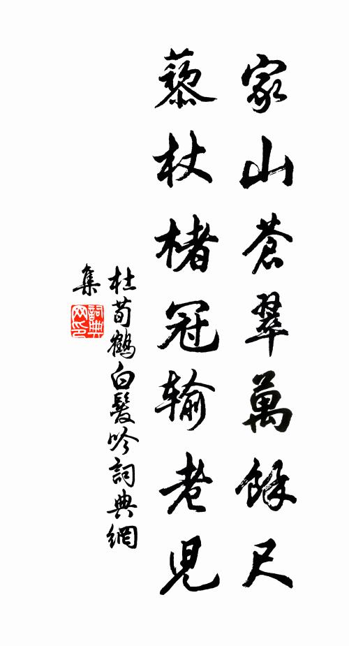 杜荀鶴家山蒼翠萬余尺，藜杖楮冠輸老兒書法作品欣賞